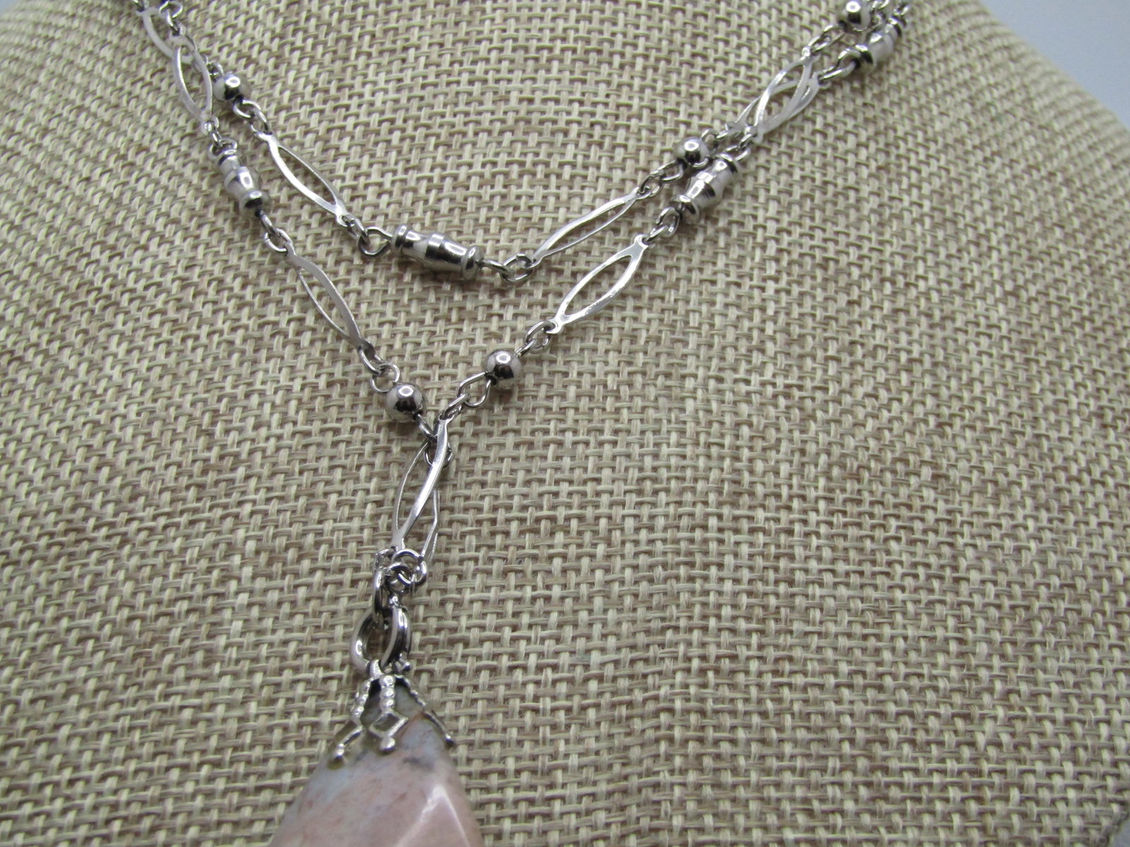 Vintage Silver Tone Agate Nugget Necklce, 30", 1970's-1980's - 4