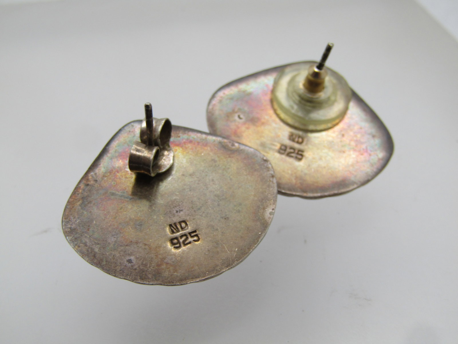 Vintage Sterling Shell Domed Earrings, Studs, Pierce, 1970's-1980's, Signed ND - 4