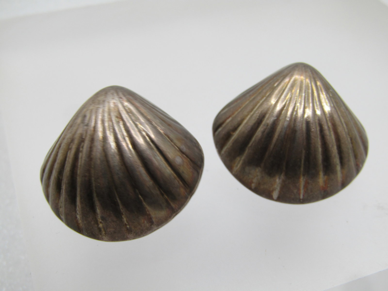 Vintage Sterling Shell Domed Earrings, Studs, Pierce, 1970's-1980's, Signed ND - 5