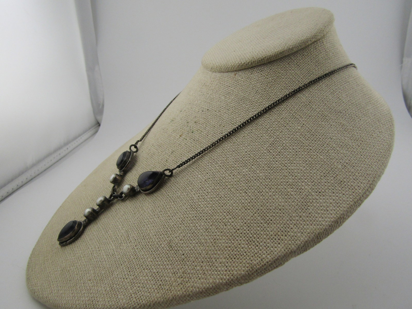 Vintage Sterling Amethyst Pearl Drop Necklace, 18", 1980's - 2