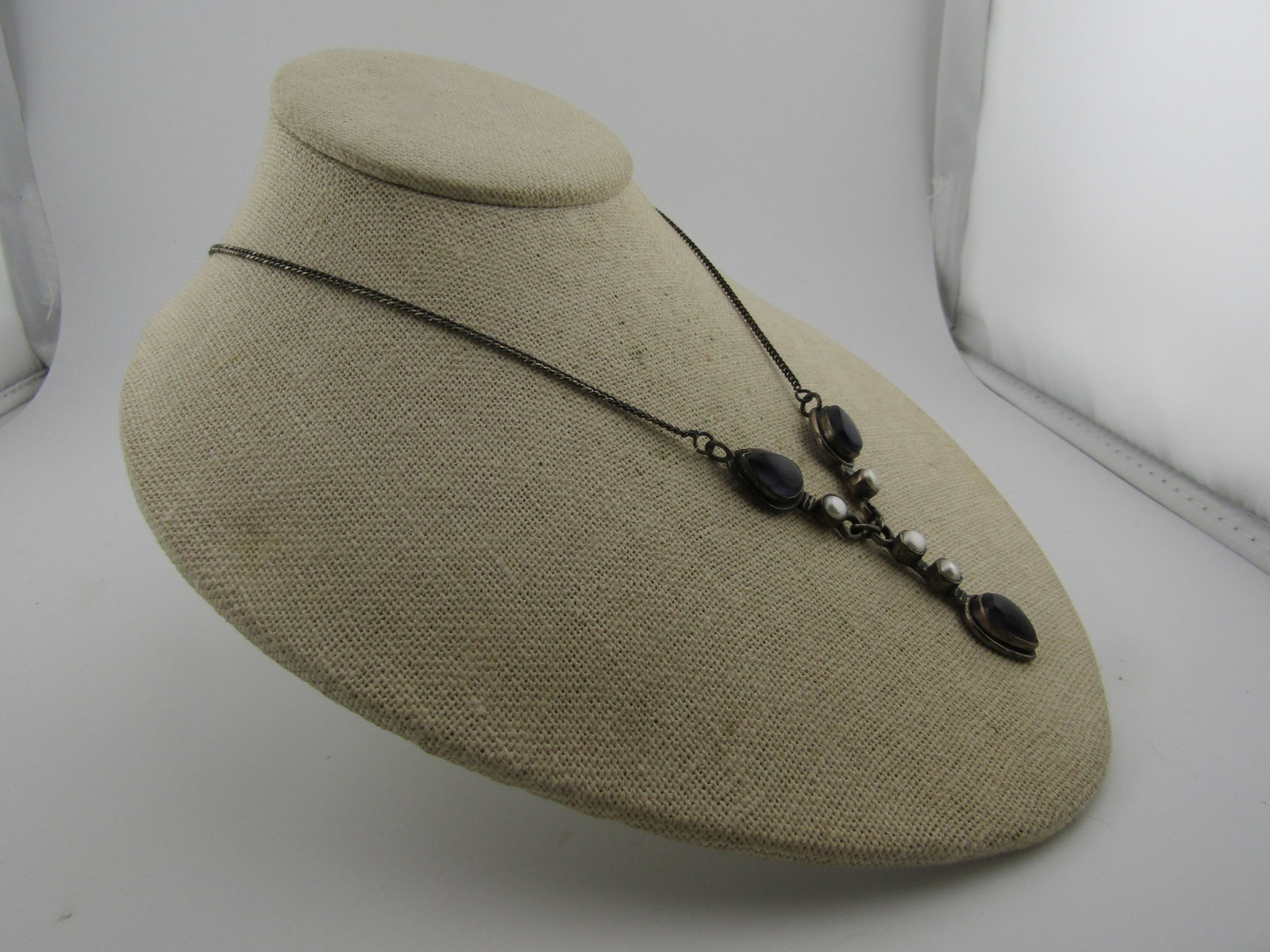 Vintage Sterling Amethyst Pearl Drop Necklace, 18", 1980's - 3