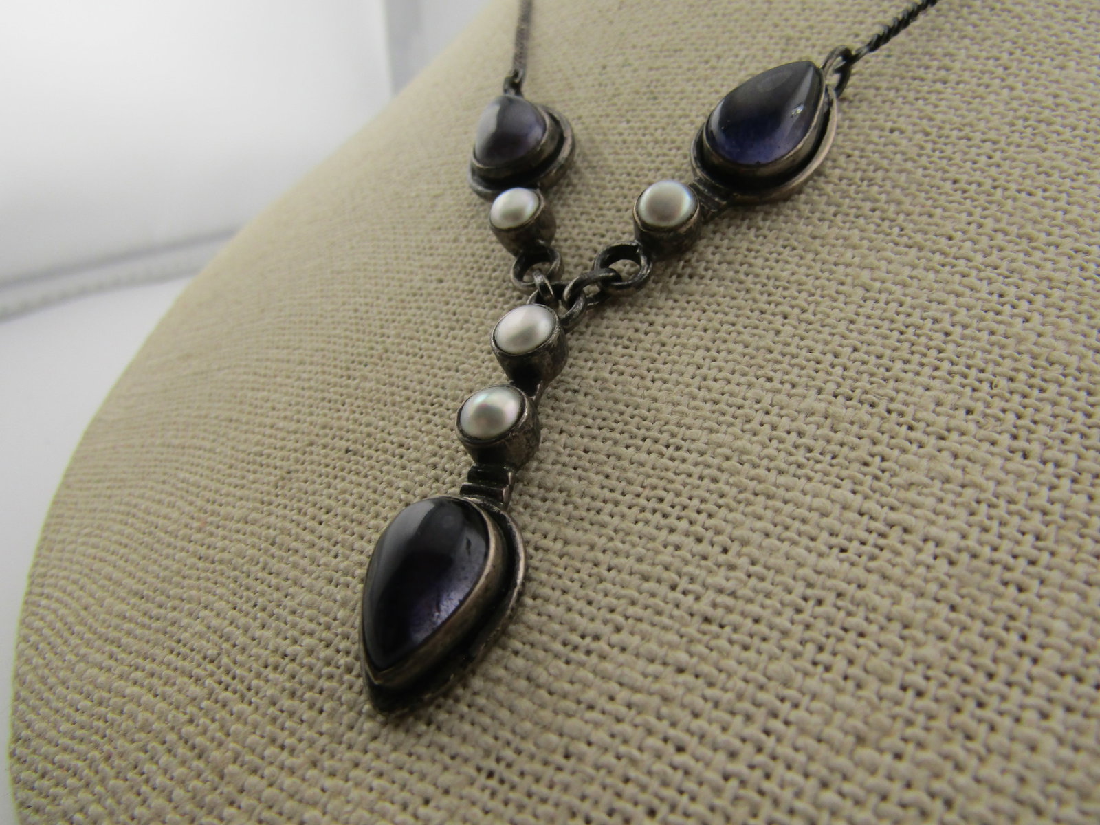 Vintage Sterling Amethyst Pearl Drop Necklace, 18", 1980's - 4