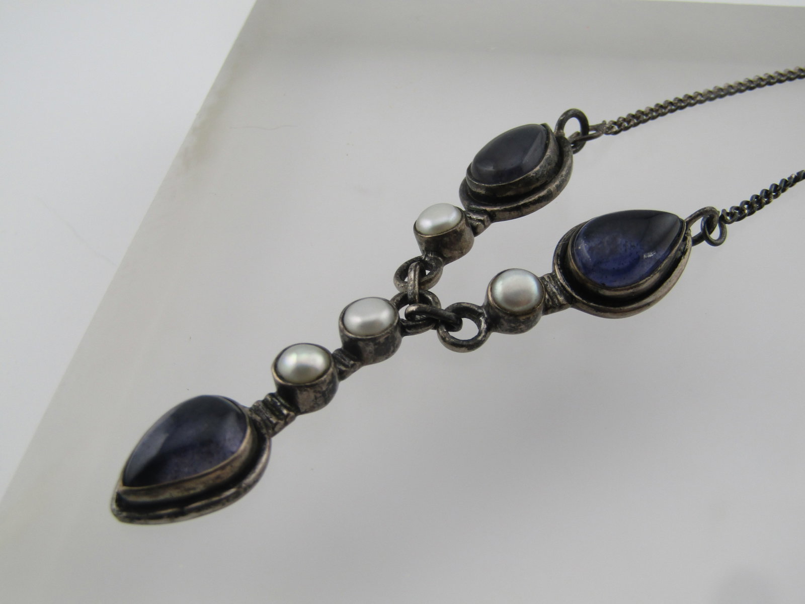 Vintage Sterling Amethyst Pearl Drop Necklace, 18", 1980's - 5