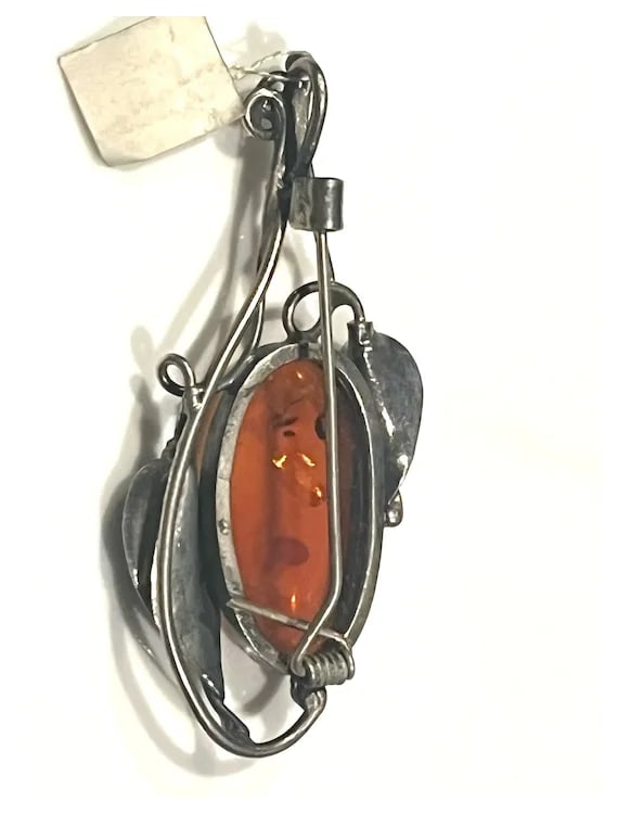 Vintage Art Nouveau Sterling Silver Baltic Amber Brooch - 5