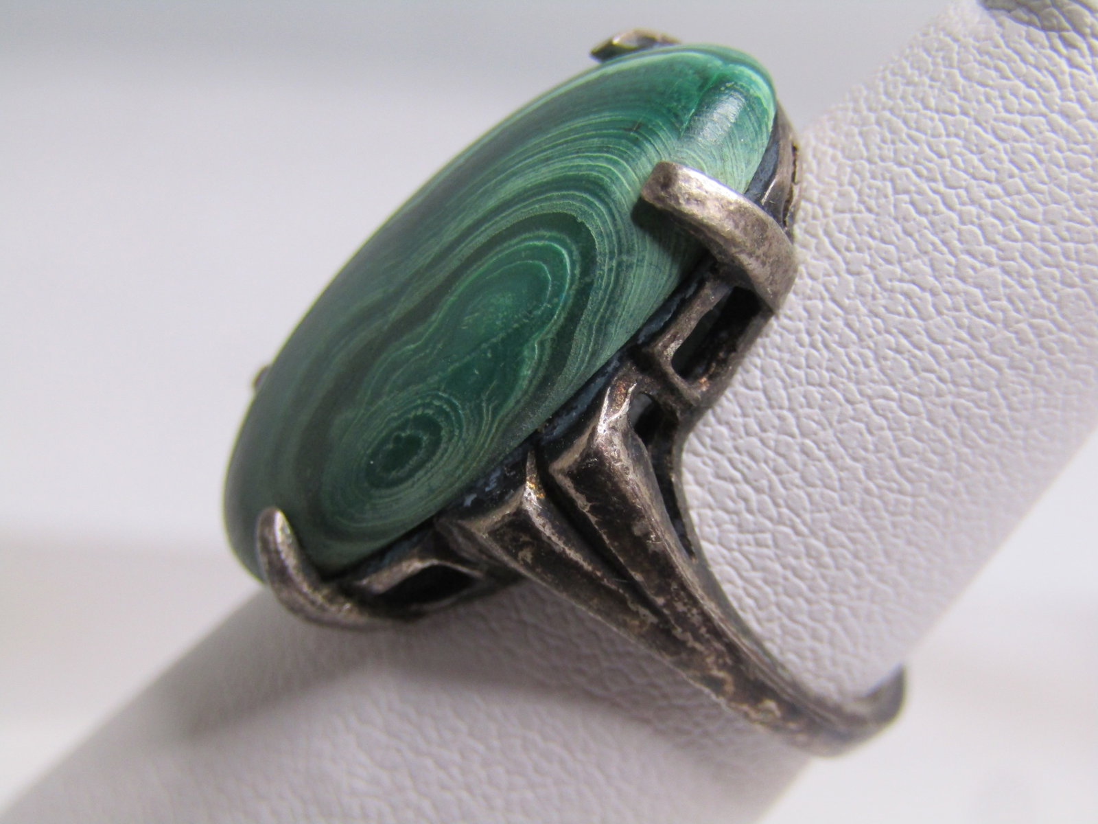 Vintage Sterling Malachite Ring, Southwestern, Sz. 5.5, 1960's-1970's, Signed - 2
