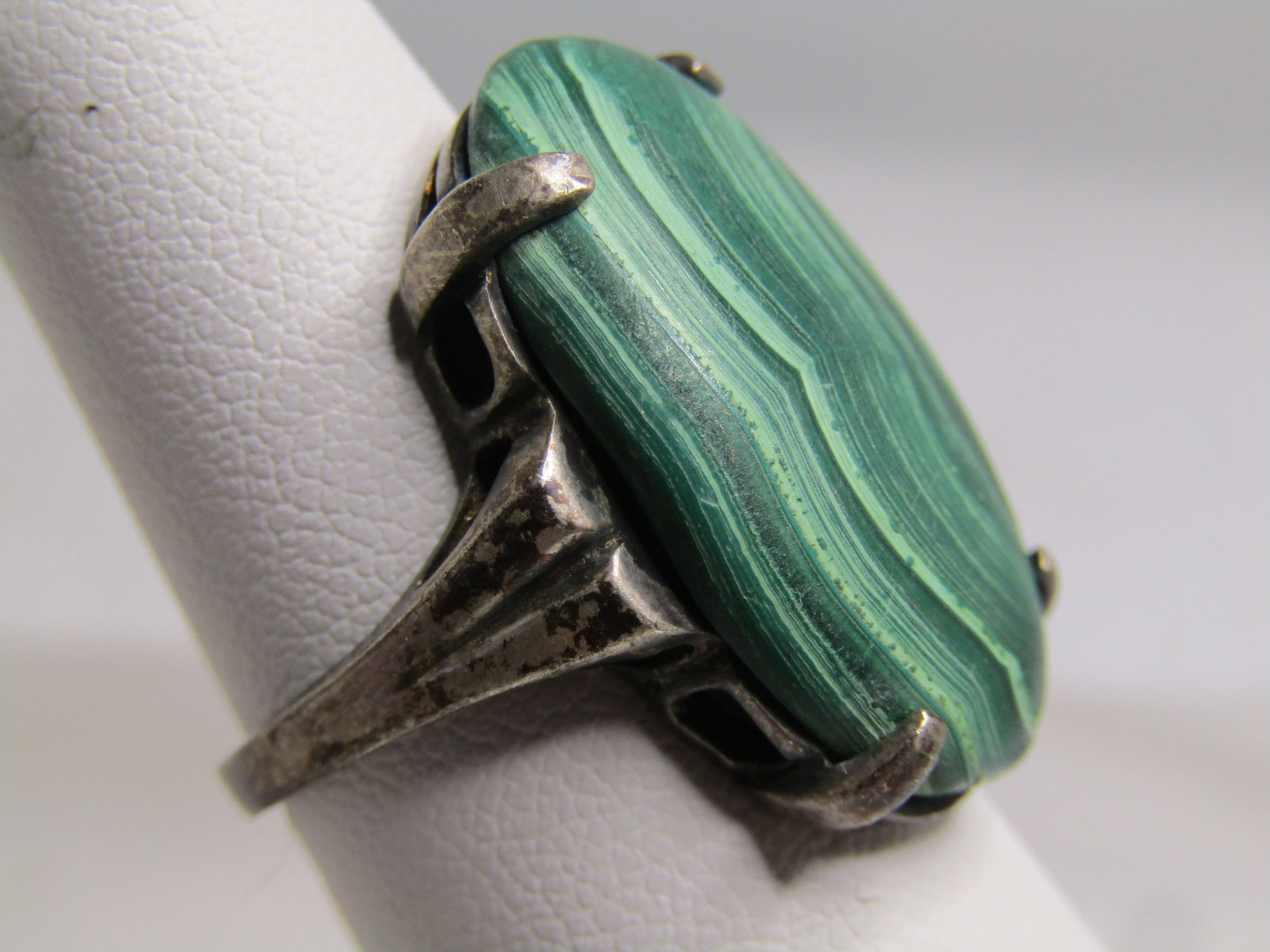 Vintage Sterling Malachite Ring, Southwestern, Sz. 5.5, 1960's-1970's, Signed - 3