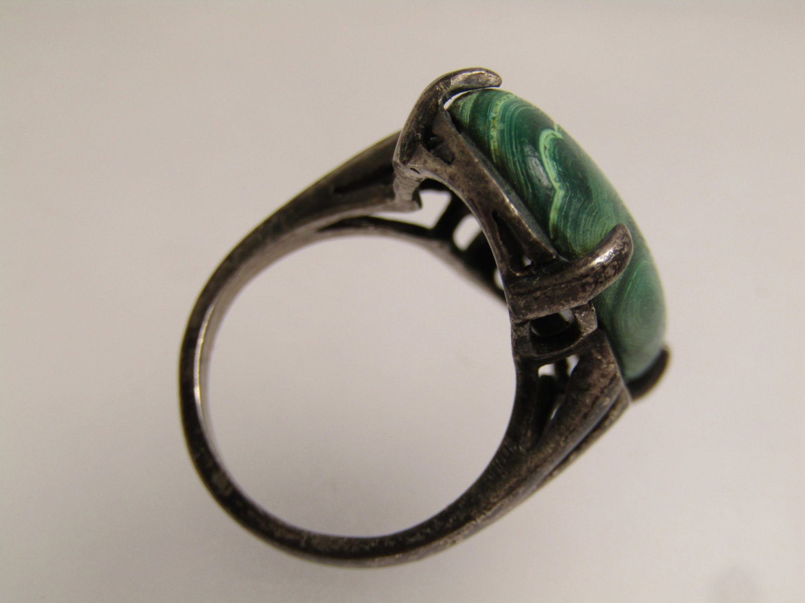 Vintage Sterling Malachite Ring, Southwestern, Sz. 5.5, 1960's-1970's, Signed - 5