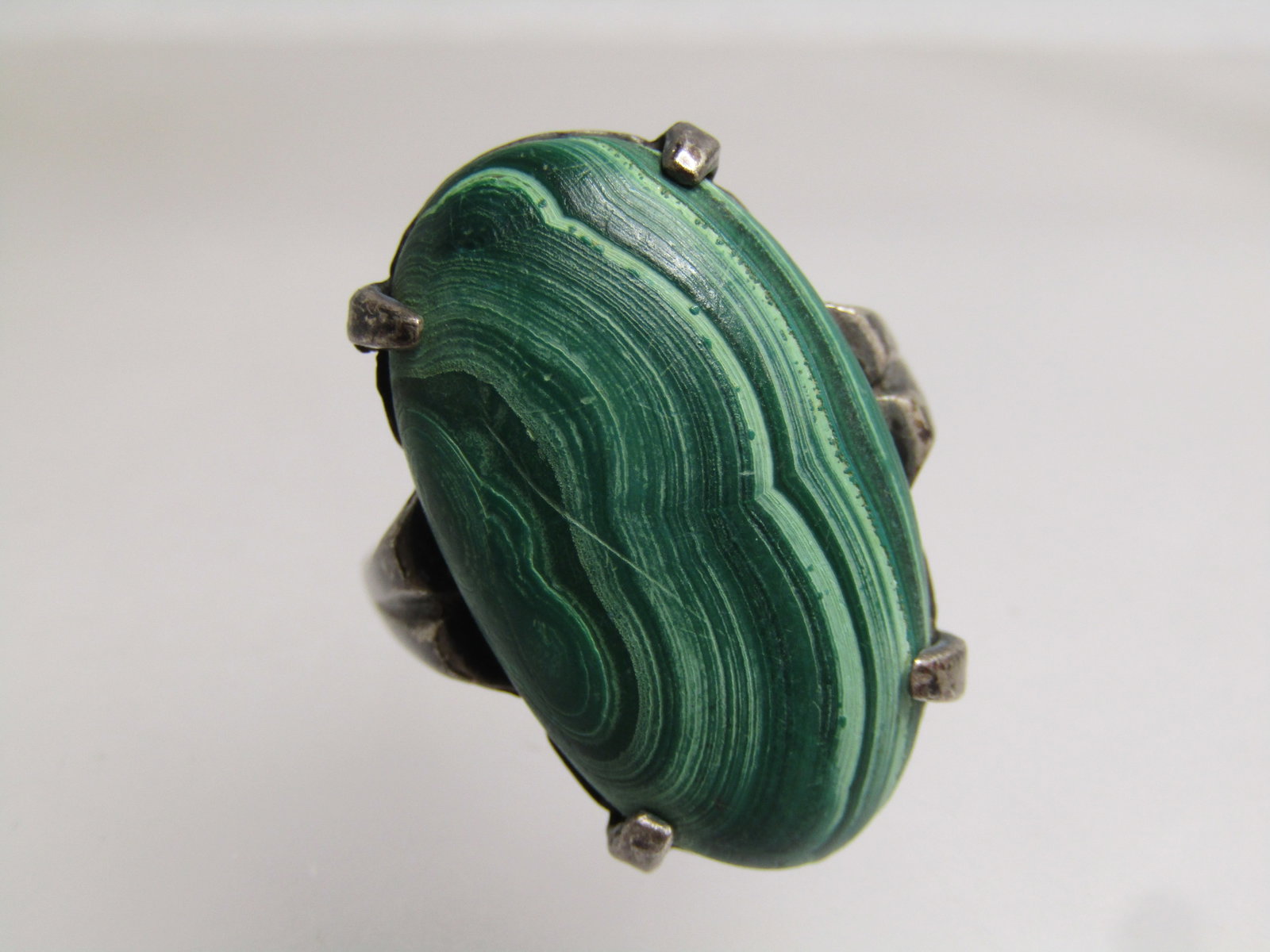 Vintage Sterling Malachite Ring, Southwestern, Sz. 5.5, 1960's-1970's, Signed - 7