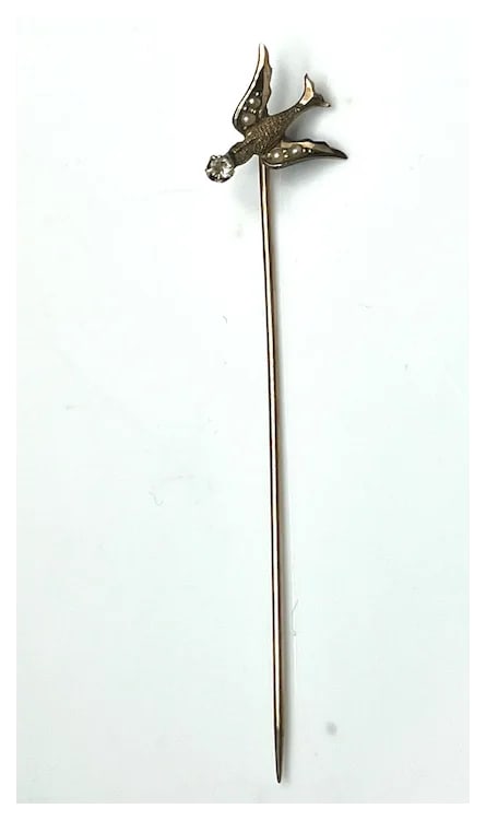 Victorian 10k Seed Pearl Bird/Dove/Swallow Stickpin - 2