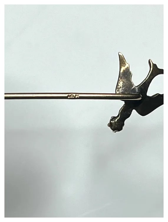 Victorian 10k Seed Pearl Bird/Dove/Swallow Stickpin - 5