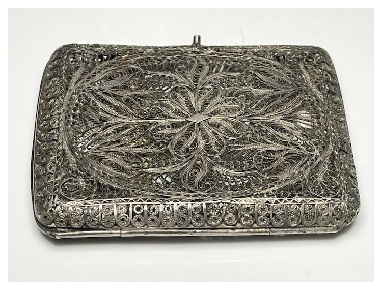 Vintage 800 Silver Filigree Cannetille Sterling Silver Cigarette / Card Case - 3