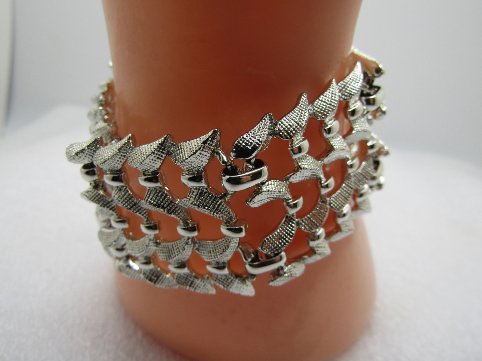 Vintage Coro Signed Wide Bracelet, 7.25" Silver Tone, 1960's - 3