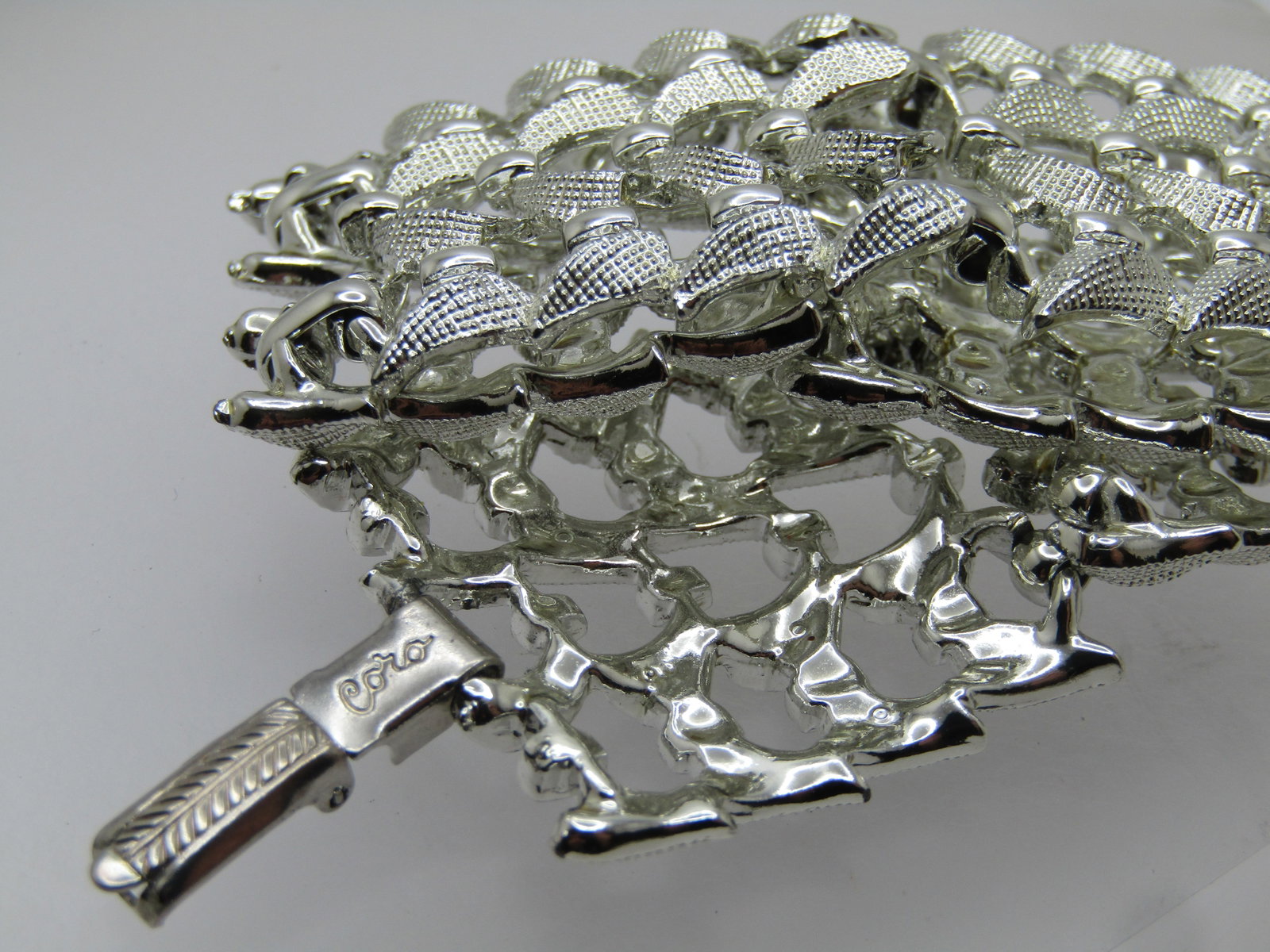 Vintage Coro Signed Wide Bracelet, 7.25" Silver Tone, 1960's - 5