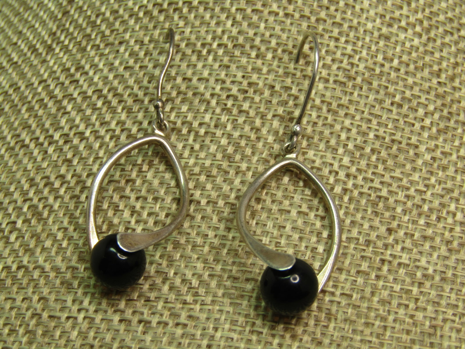 Vintage Sterling Black Onyx Earrings, Pierced, Mod Signed, Mexico, 1970's-1980's - 3