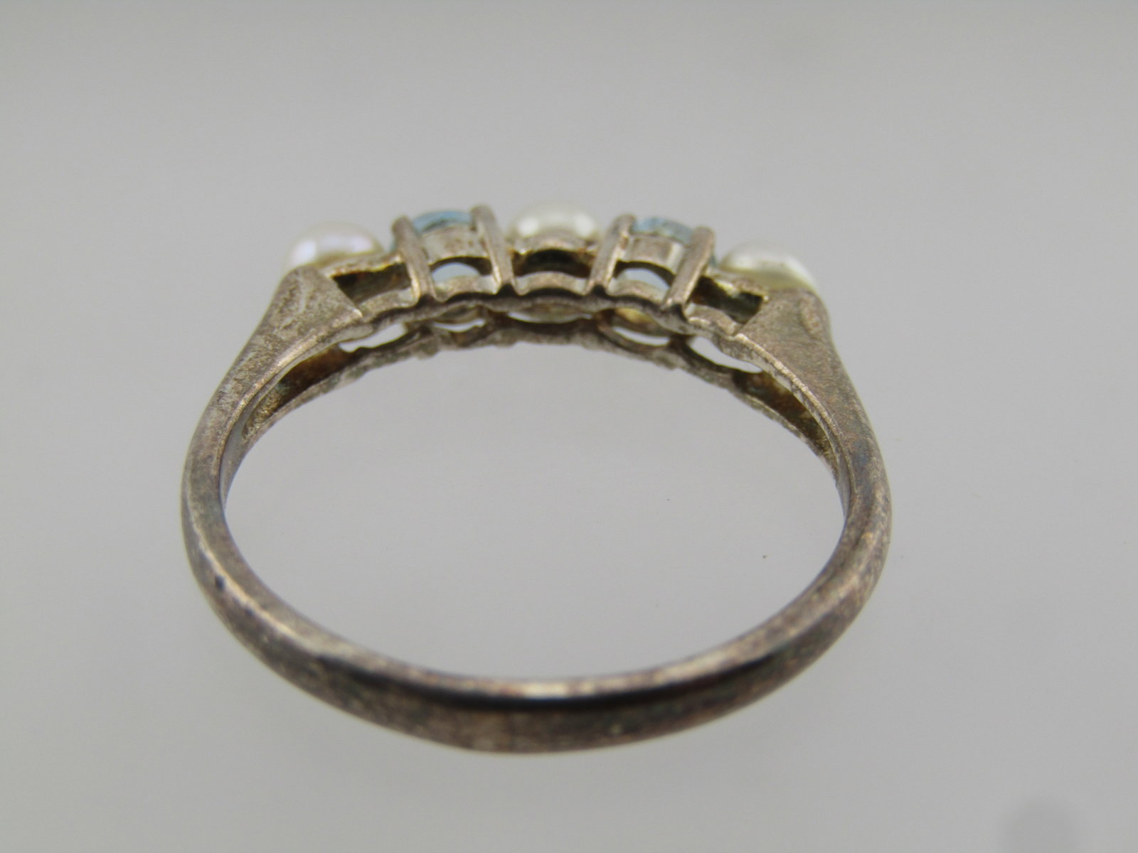 Vintage Sterling Blue Topaz and Pearl Ring, Sz. 8.5, 1980's-1990's, Signed - 5