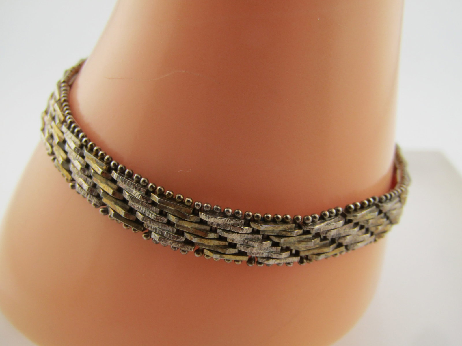 Vintge Sterling Two Tone Riccio Link Bracelet, 7.5", 7MM Italy, 1980's - 2