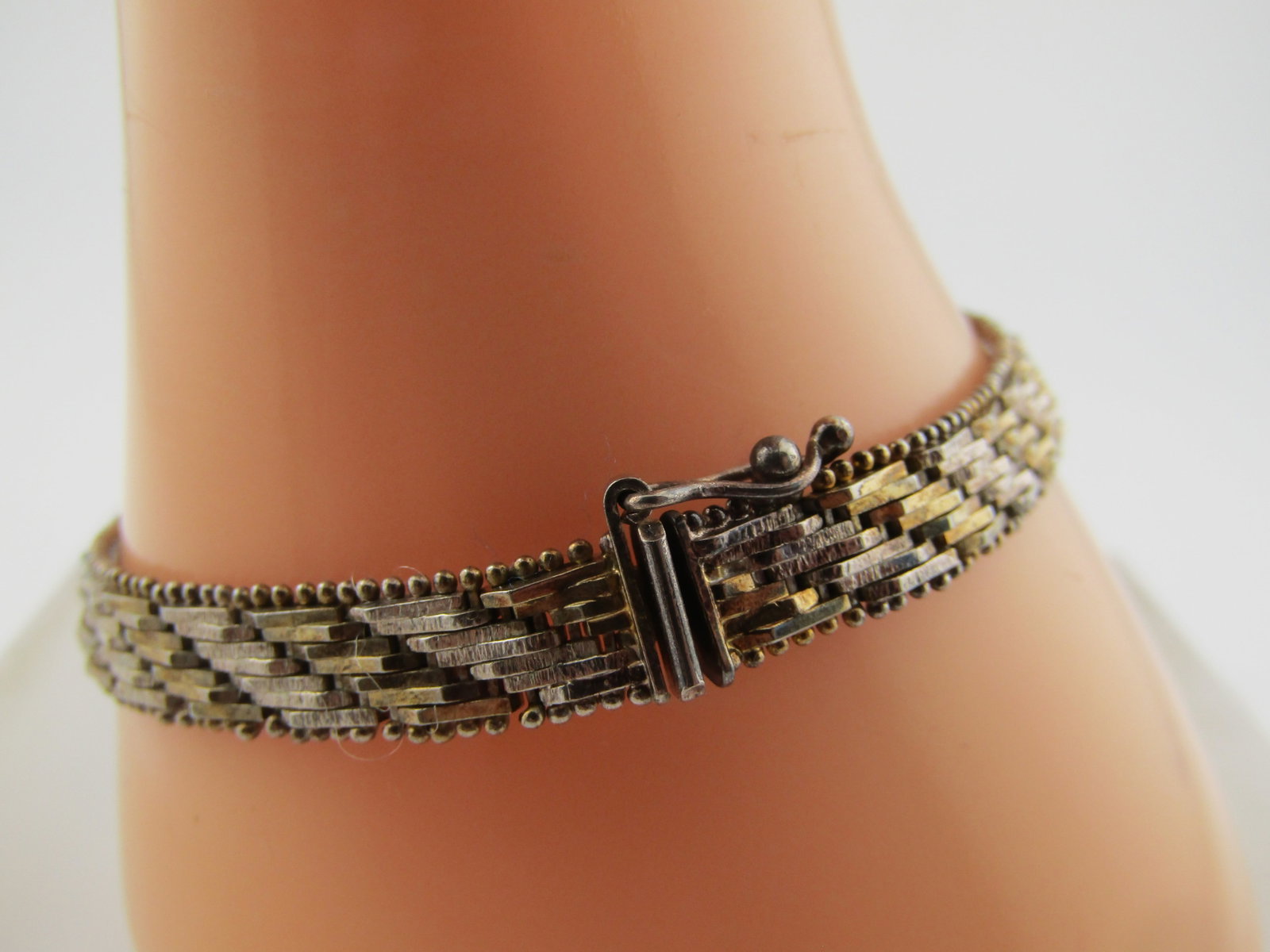 Vintge Sterling Two Tone Riccio Link Bracelet, 7.5", 7MM Italy, 1980's - 3