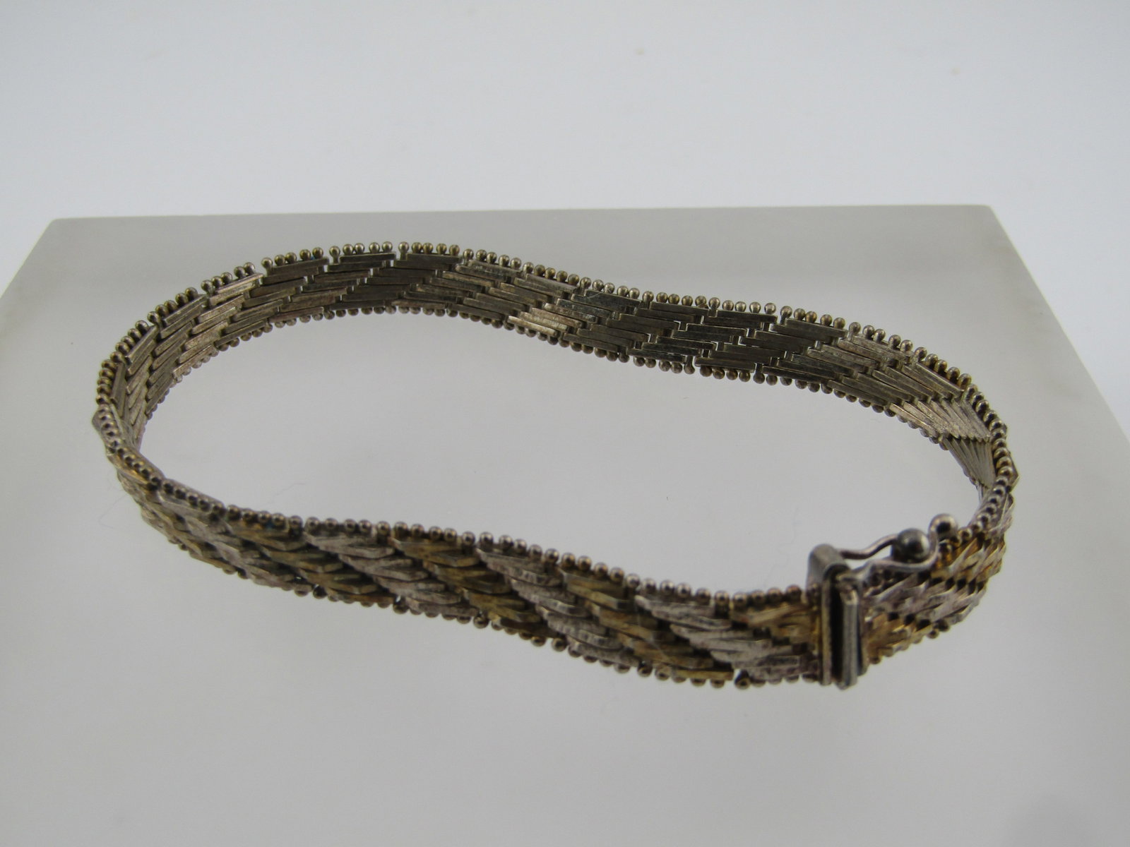 Vintge Sterling Two Tone Riccio Link Bracelet, 7.5", 7MM Italy, 1980's - 4
