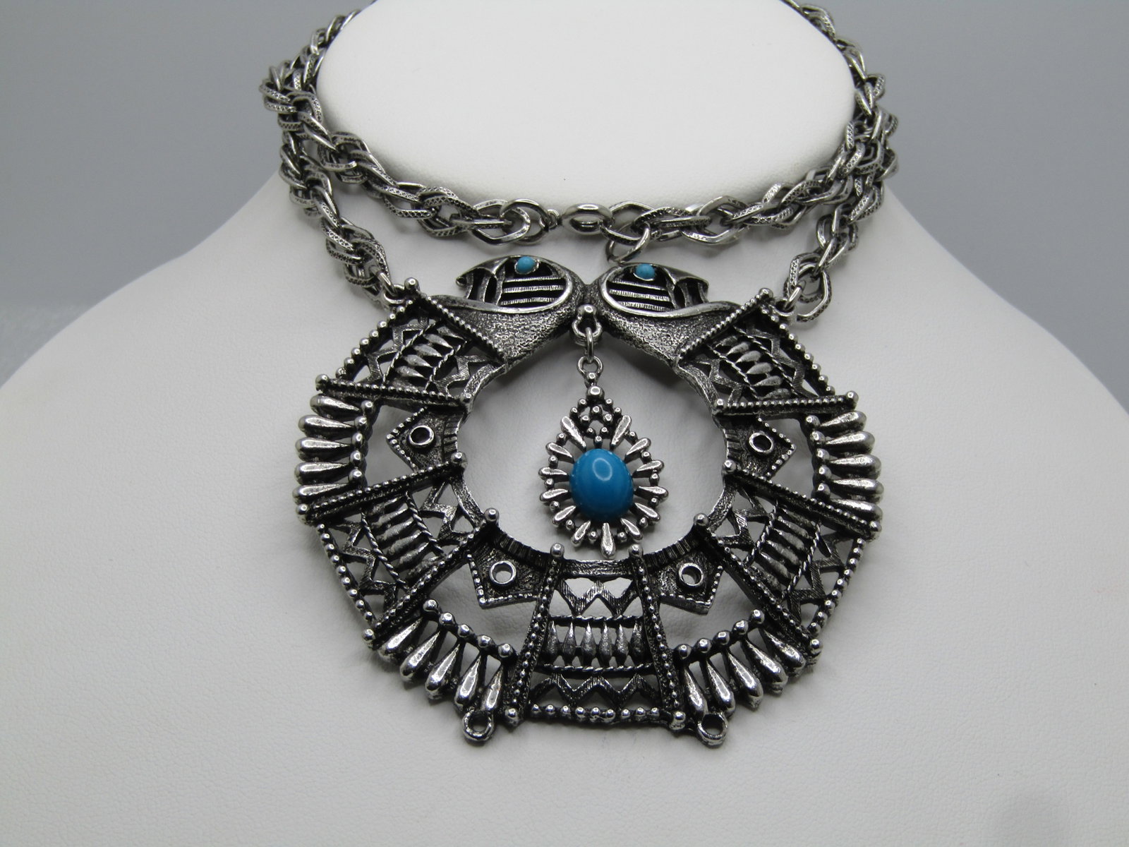 Vintage Southwestern Faux Turqoise Necklace, Medallion and Dangle, 1960's-1970's - 2