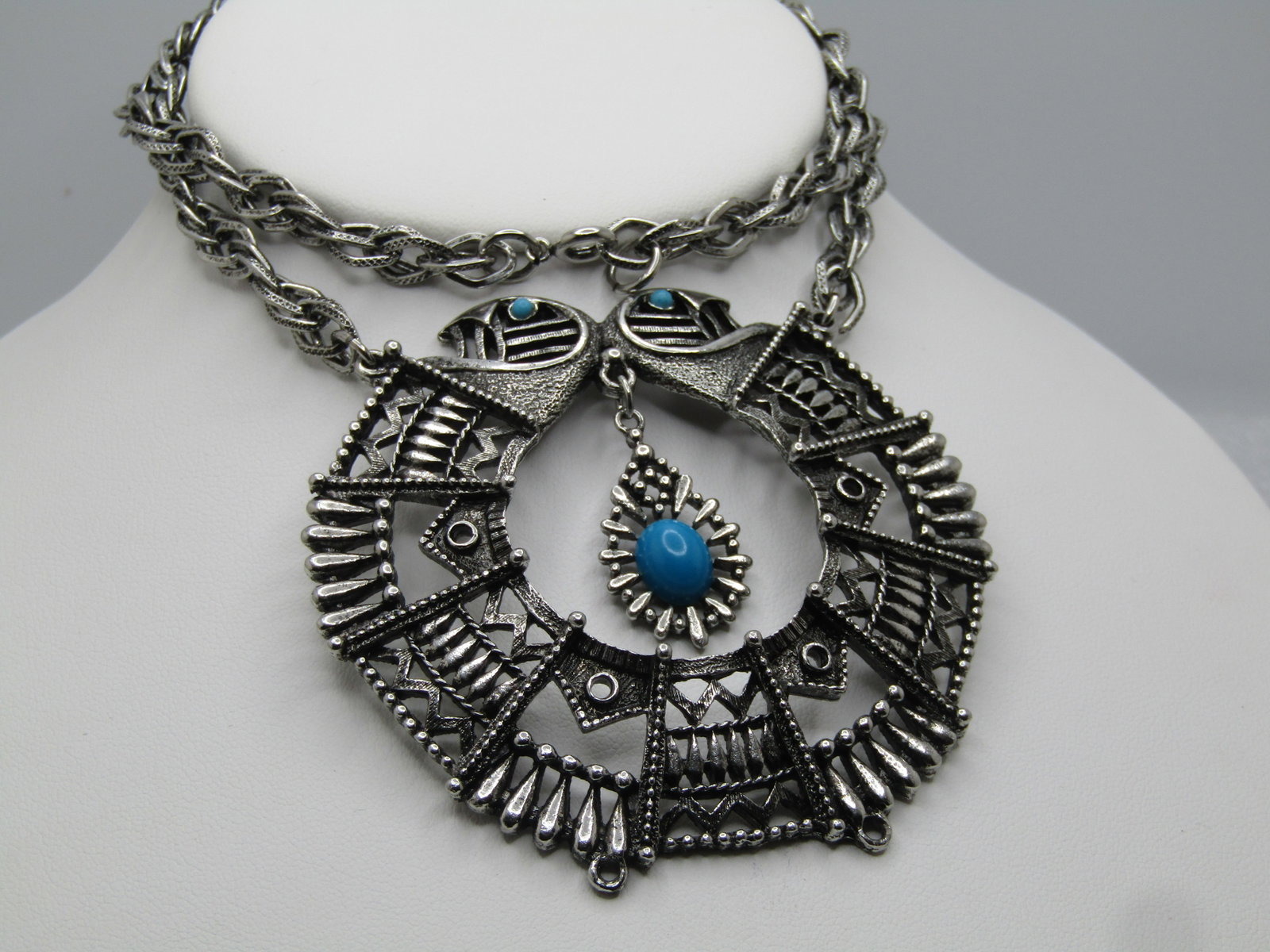 Vintage Southwestern Faux Turqoise Necklace, Medallion and Dangle, 1960's-1970's - 3