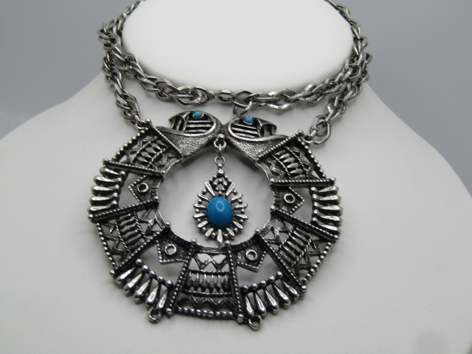 Vintage Southwestern Faux Turqoise Necklace, Medallion and Dangle, 1960's-1970's - 4