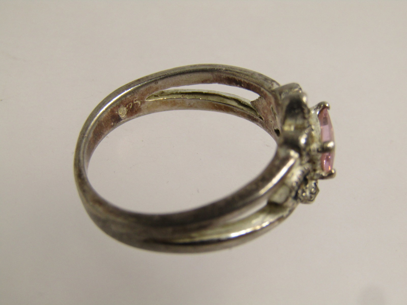 Vintage Sterling Pink Stone Marcasite Ring, Sz. 6, 1980's - 6