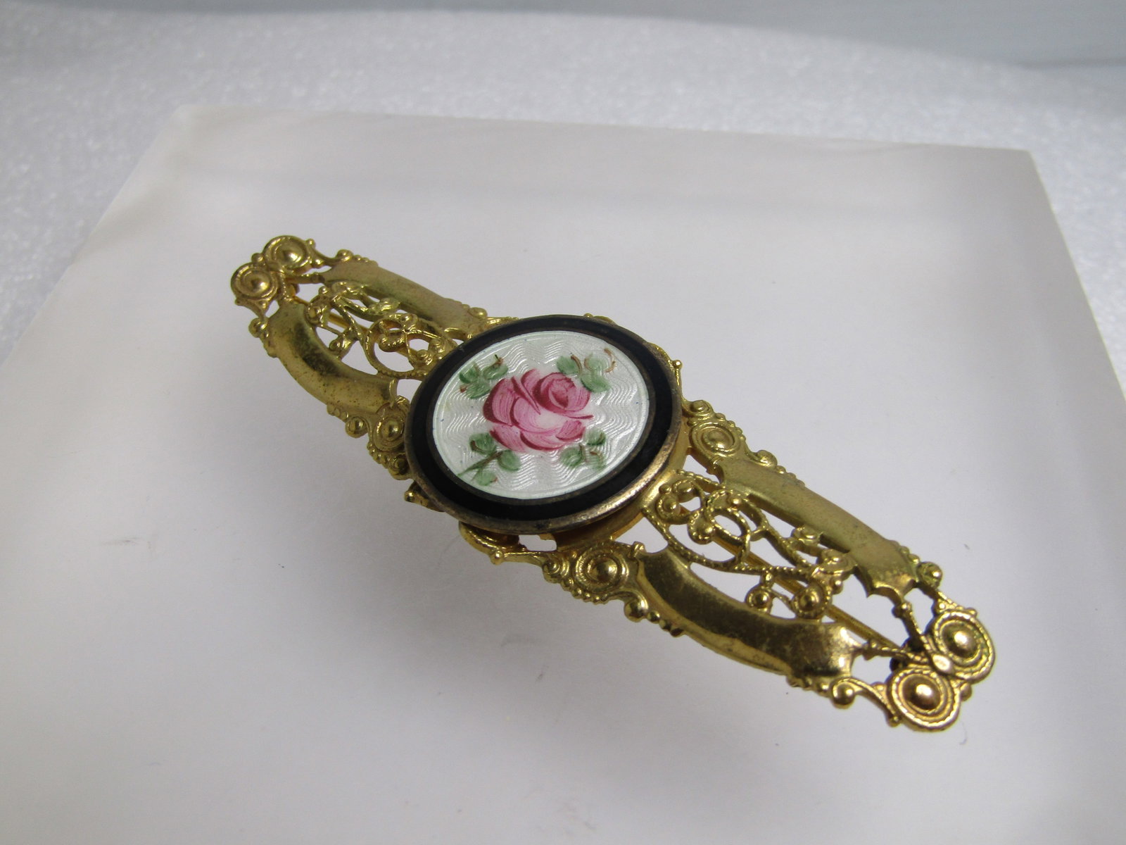 Vintage Filigree Guilloche Rose Brooch, 1930's-1940's - 6
