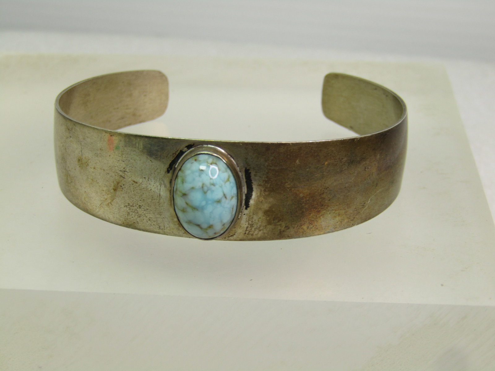 Vintage Sterling Danecraft Cuff Bracelet, Larimar Like Stone, 7", 1960's-1980's - 2