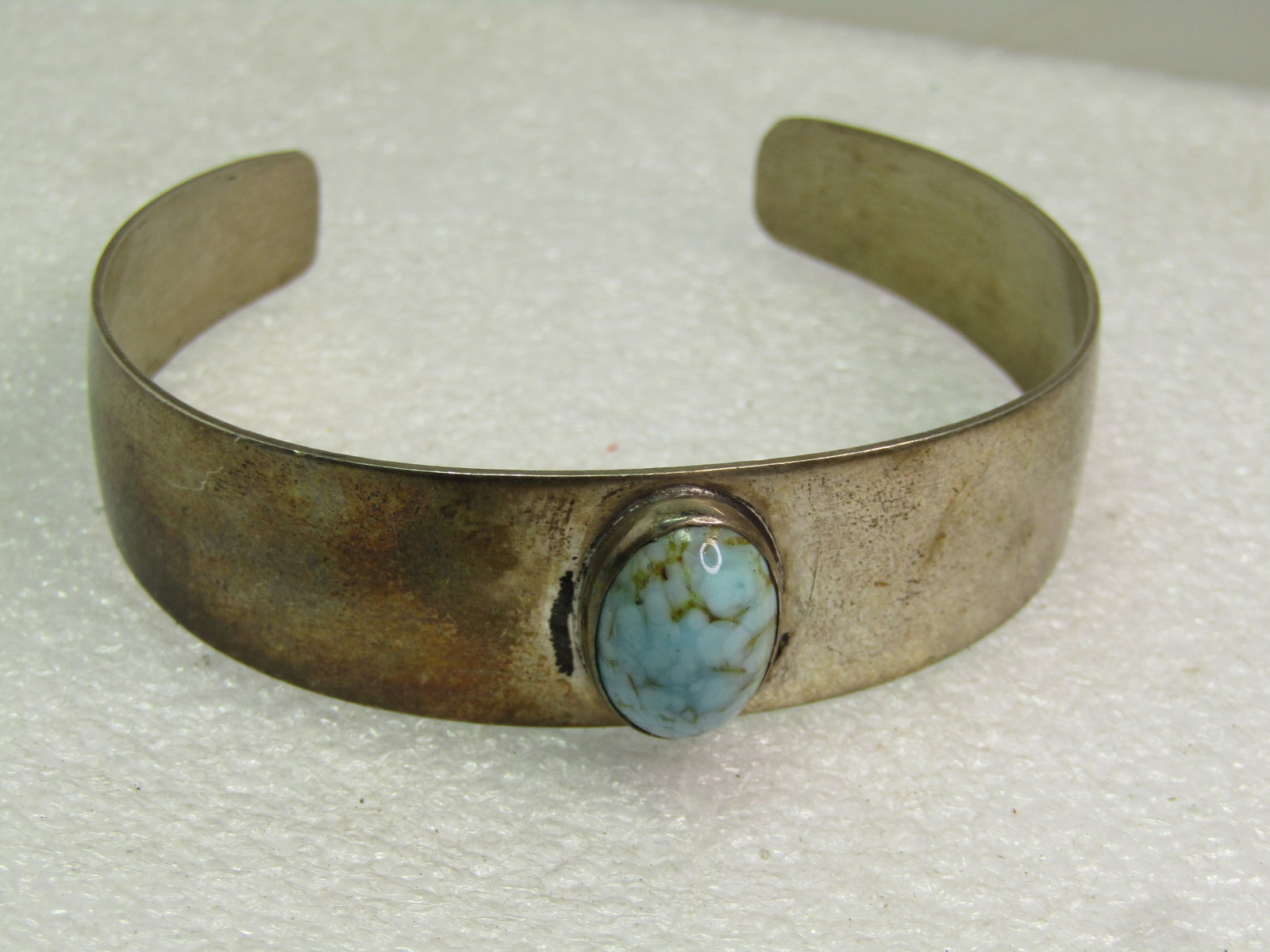 Vintage Sterling Danecraft Cuff Bracelet, Larimar Like Stone, 7", 1960's-1980's - 6