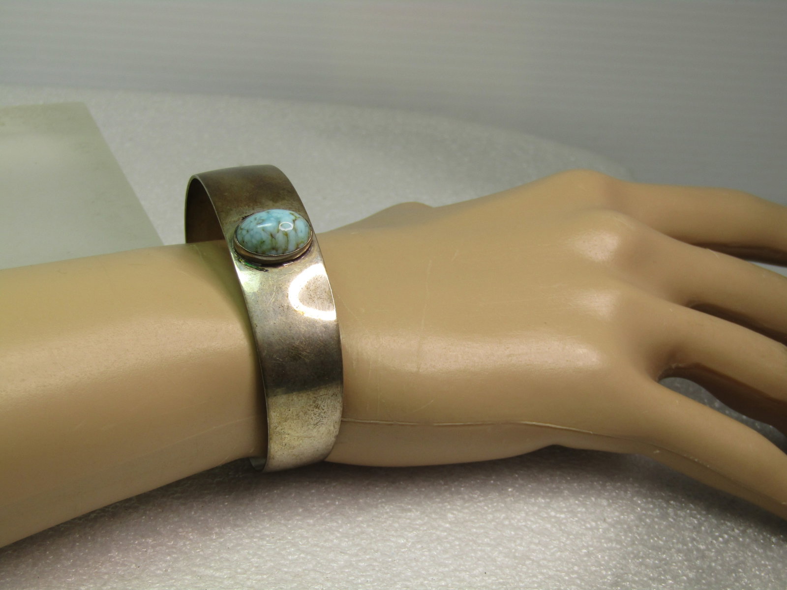 Vintage Sterling Danecraft Cuff Bracelet, Larimar Like Stone, 7", 1960's-1980's - 7