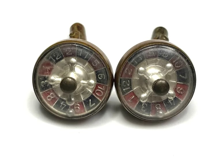 Vintage 1950's Spinning Roulette Wheel Cuff Link Set - 2
