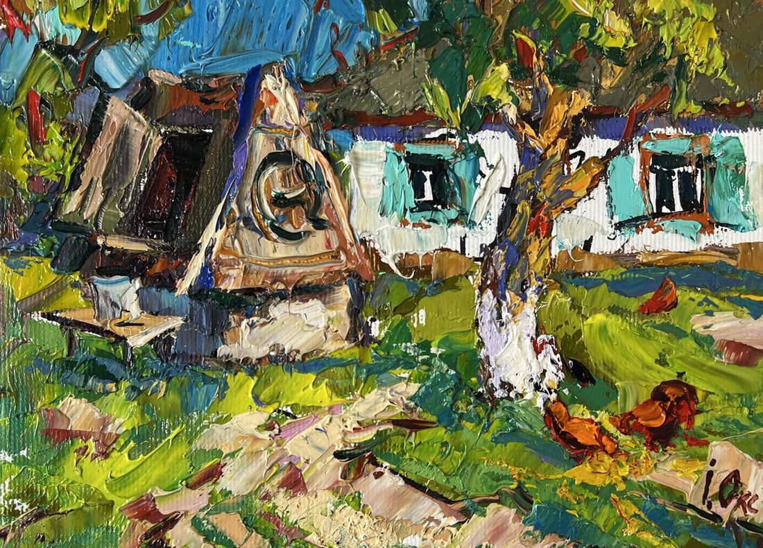 Oil painting In the Yard on a Sunny Summer Day Oksana Ivanyuk - 3
