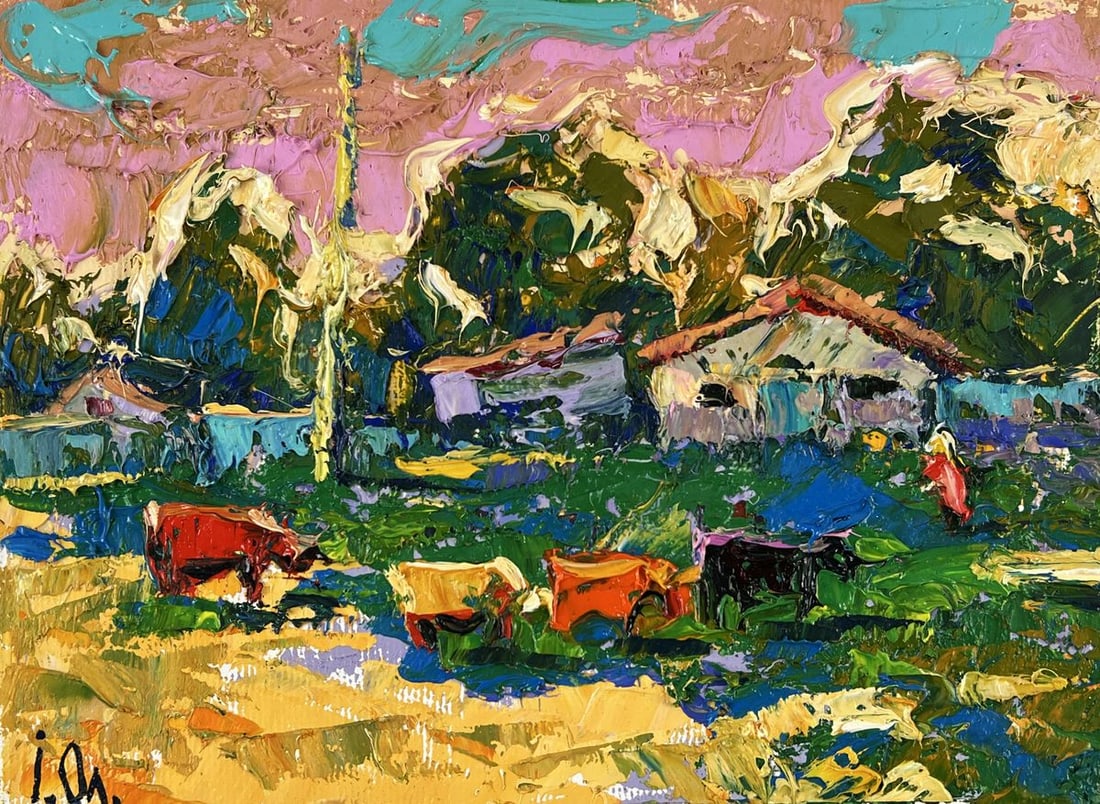 Oil painting Cows Go Home After Grazing Oleksiy Ivanyuk - 3