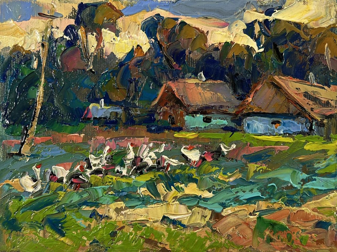 Oil painting Geese are walking in the evening Oleksiy Ivanyuk - 3