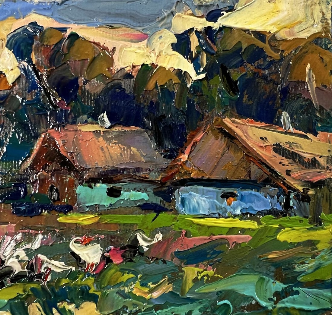 Oil painting Geese are walking in the evening Oleksiy Ivanyuk - 4