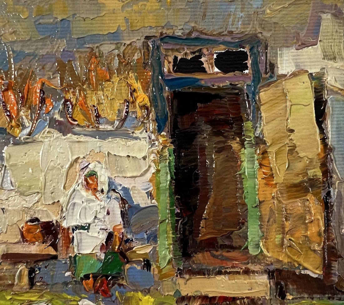 Oil painting Chickens in the yard of the house Oksana Ivanyuk - 4