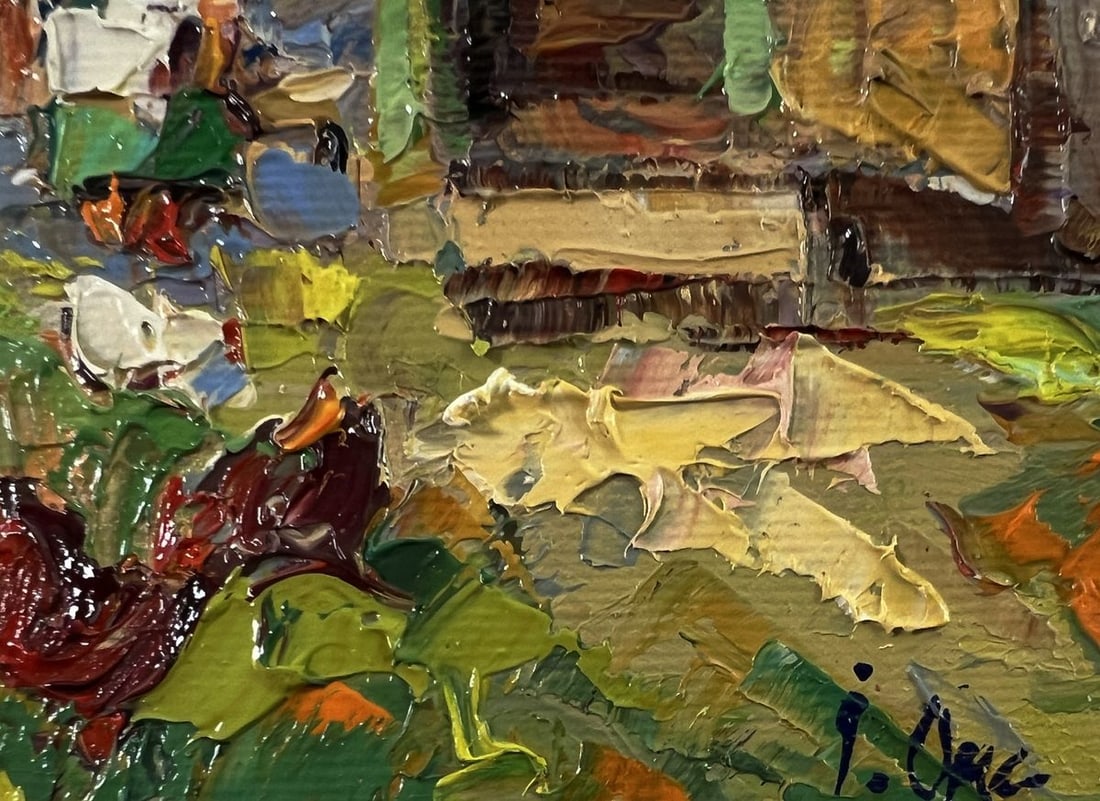 Oil painting Chickens in the yard of the house Oksana Ivanyuk - 5