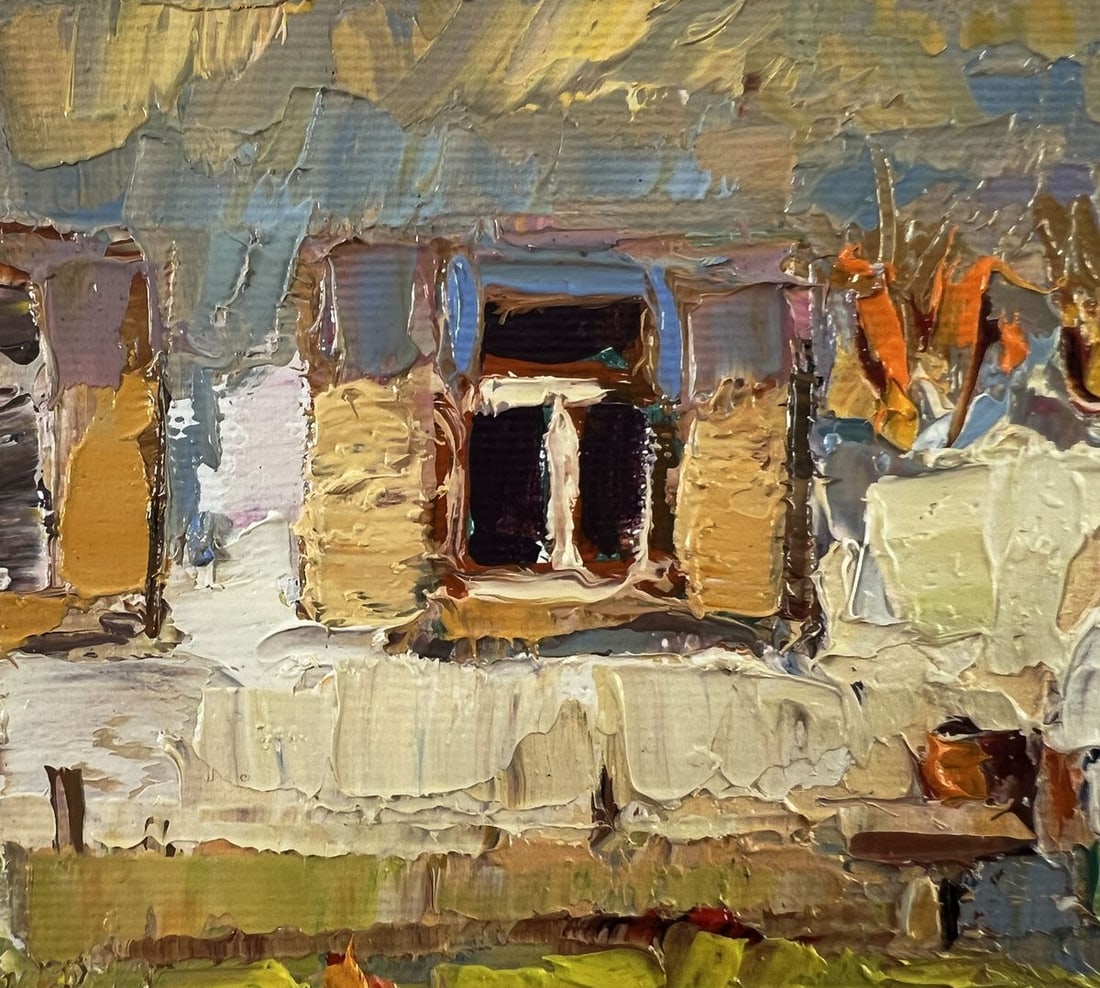 Oil painting Chickens in the yard of the house Oksana Ivanyuk - 7