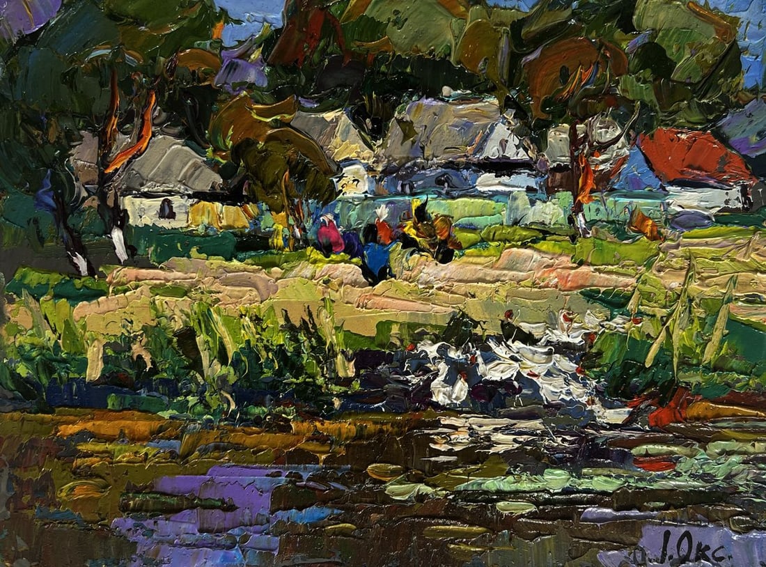 Oil painting Ducks are swimming along the river Oksana Kalenyuk - 3