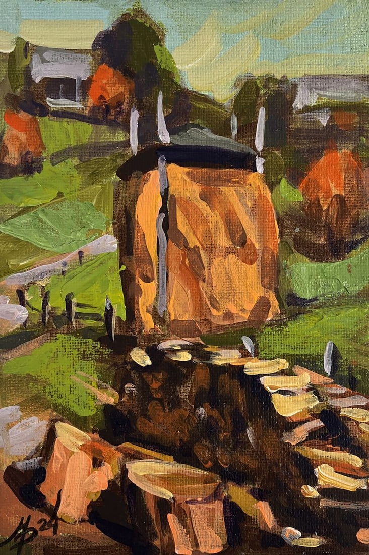 Acrylic painting Working days in the village Mykhailo Patskan - 3