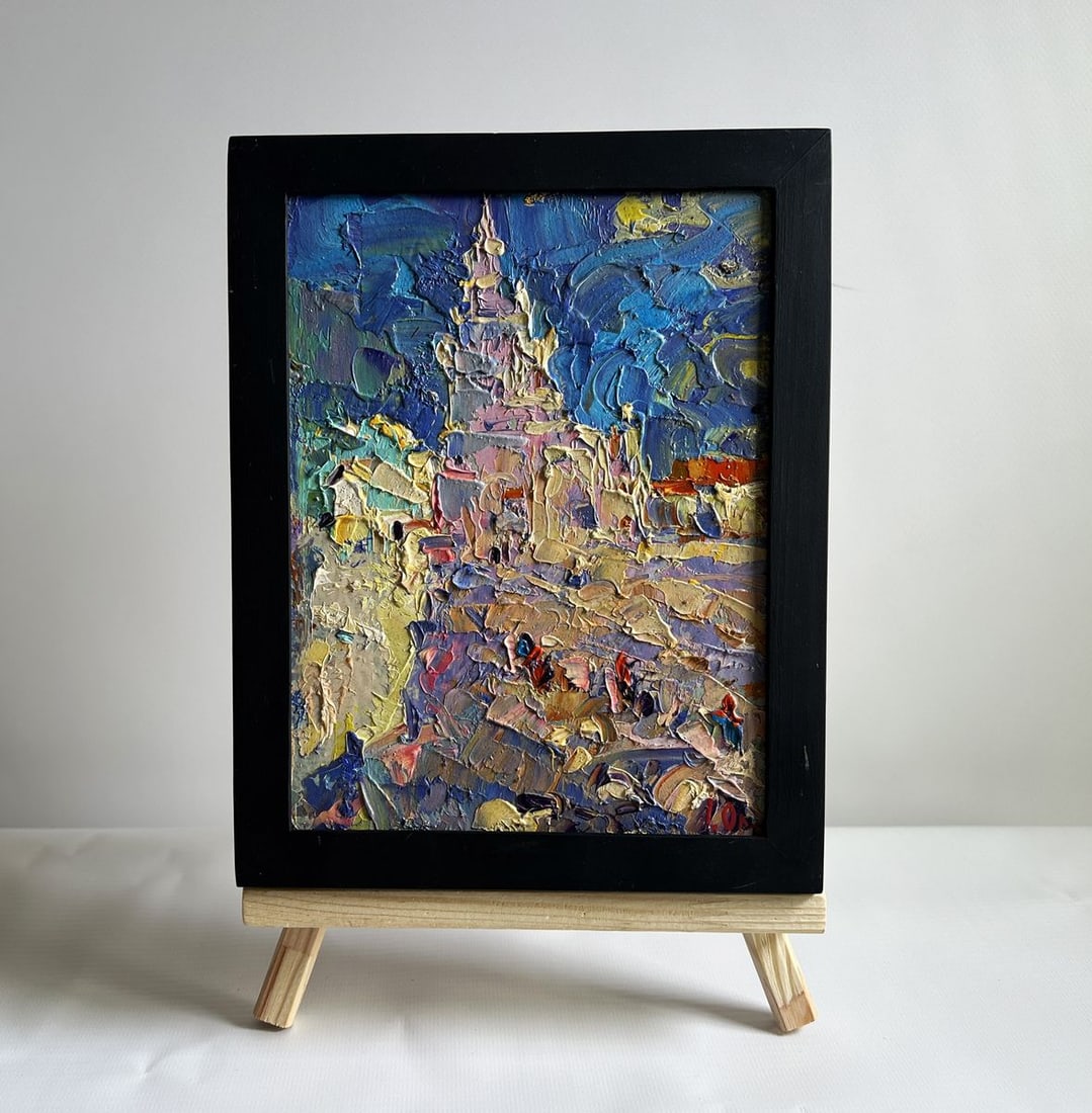 Oil painting City tower on a sunny day Alex Kalenyuk: Title : Oil painting City tower on a sunny day Alex Kalenyuk Description: No.AAA4056This oil painting cardboard, titled "City tower on a sunny day", the composition is infused with movement, as