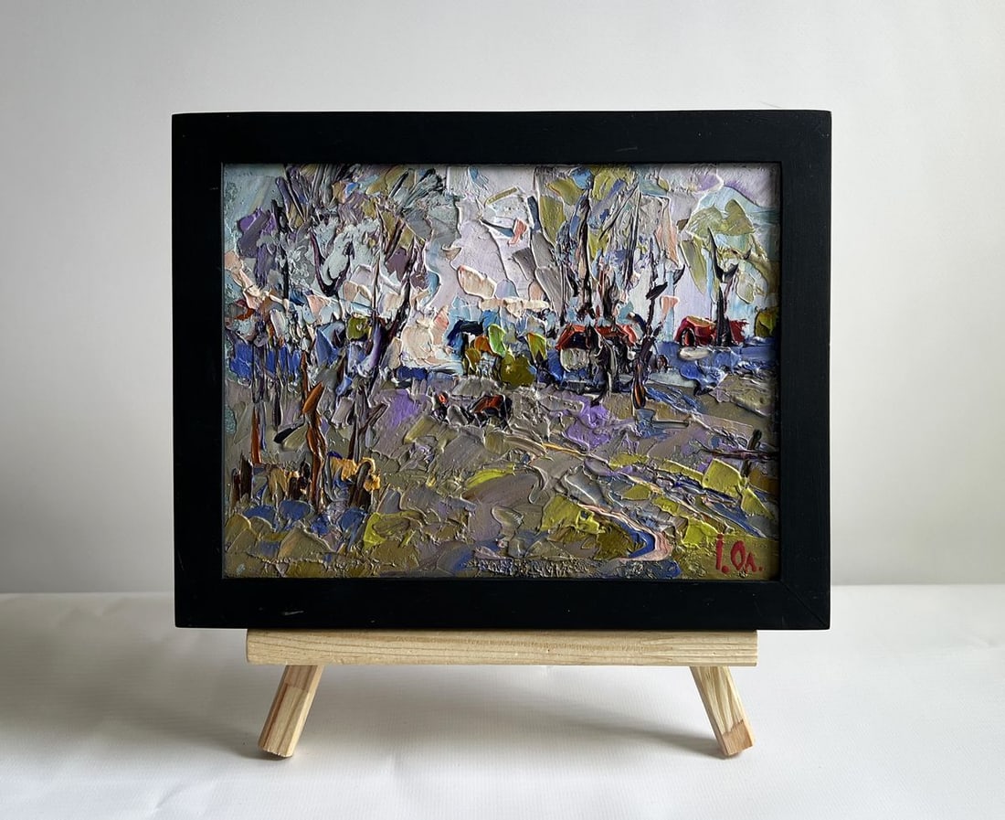 Oil painting Far from the village Alex Kalenyuk: Title : Oil painting Far from the village Alex Kalenyuk Description: No.AAA4057This oil painting cardboard, titled "Far from the village", the artist’s use of thick, expressive brushstrokes adds dep