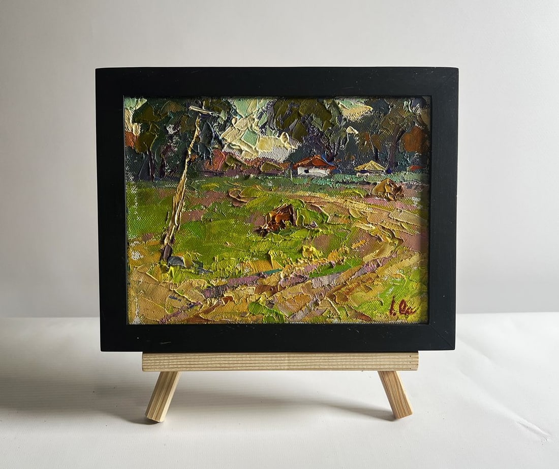 Oil painting The road leading to the village Oksana Kalenyuk: Title : Oil painting The road leading to the village Oksana Kalenyuk Description: No.AAA4124This oil painting canvas, titled "The road leading to the village", the artist uses rich, textured brushstro
