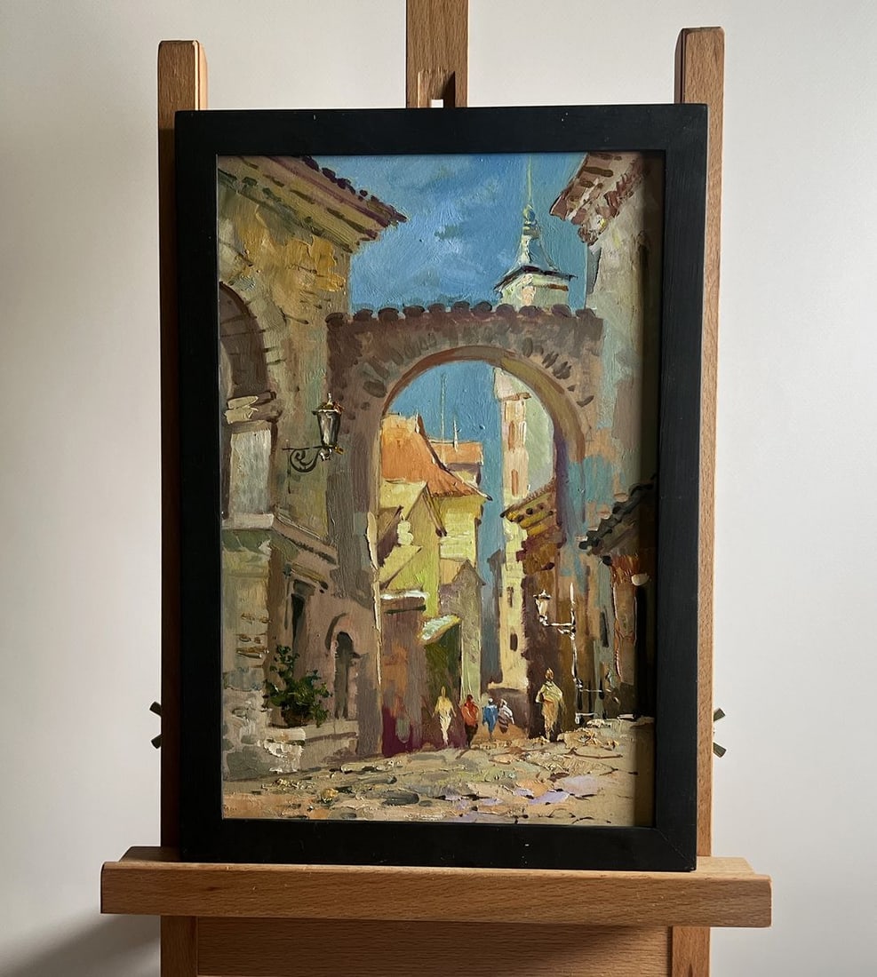Oil painting Old street of the city Yuriy Suprunchuk: Title : Oil painting Old street of the city Yuriy Suprunchuk Description: No.AAA4178The painting titled "Old street of the city" captures the timeless charm and history of an ancient European town. Th
