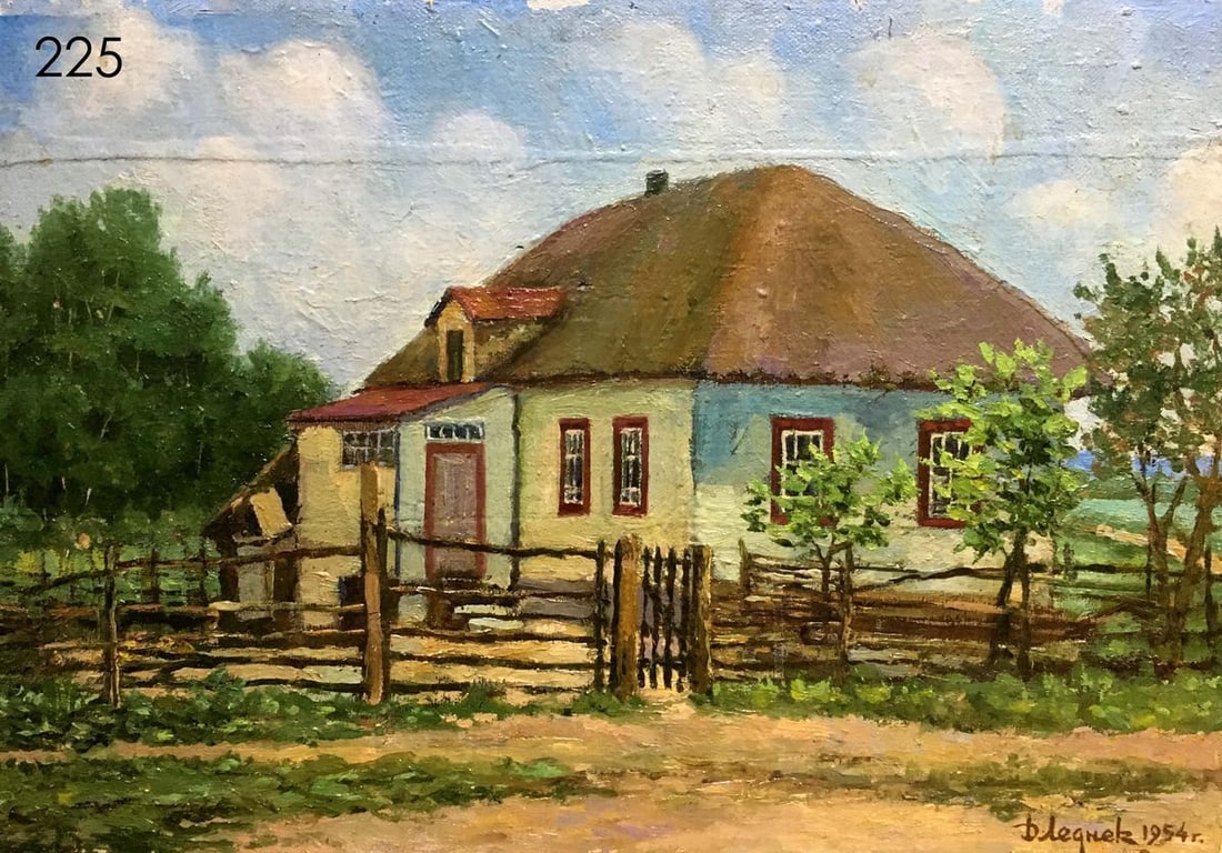 House in the village of Hoteni oil painting Lednev Edward Dmitrievich: Title : House in the village of Hoteni oil painting Lednev Edward Dmitrievich Description: No.225 * TITLE: "House in the village of Hoteni" * ARTIST: Lednev Edward Dmitrievich * SIZE: 30x44 cm/11.81x1