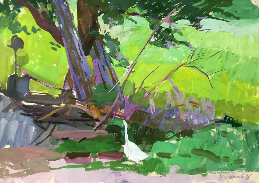 Gouache painting In the yard Chernikov Vladimir Mikhailovich (1 of 11)