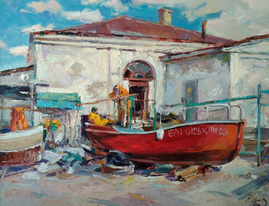 Oil painting Fishermen's yard Alexander Nikolaevich Cherednichenko (1 of 6)