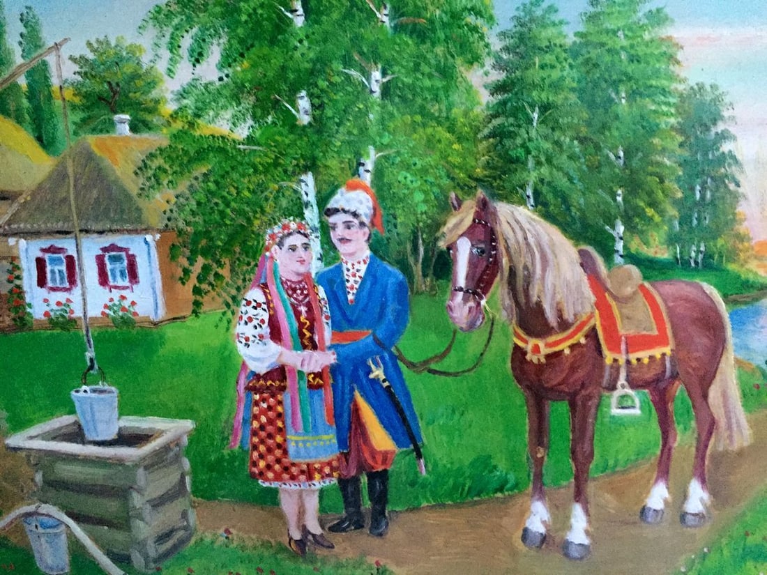 Oil painting Ukrainian naive village - 2