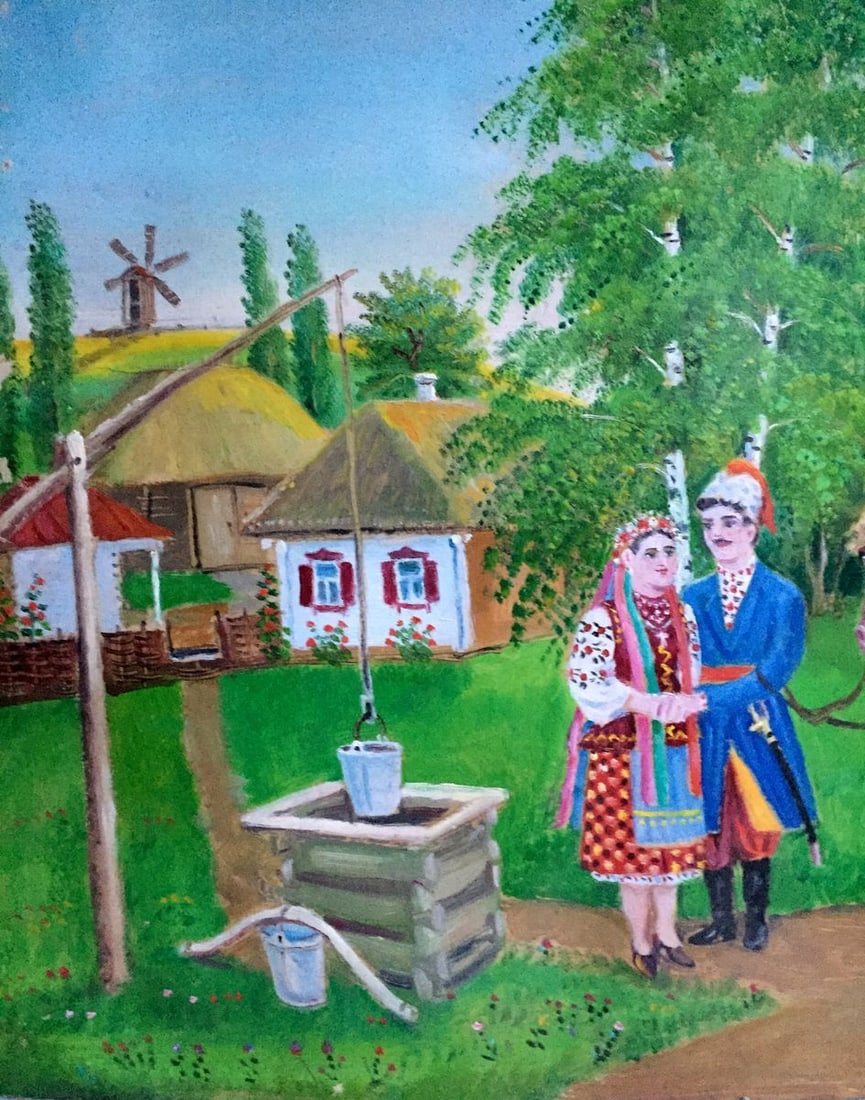Oil painting Ukrainian naive village - 3