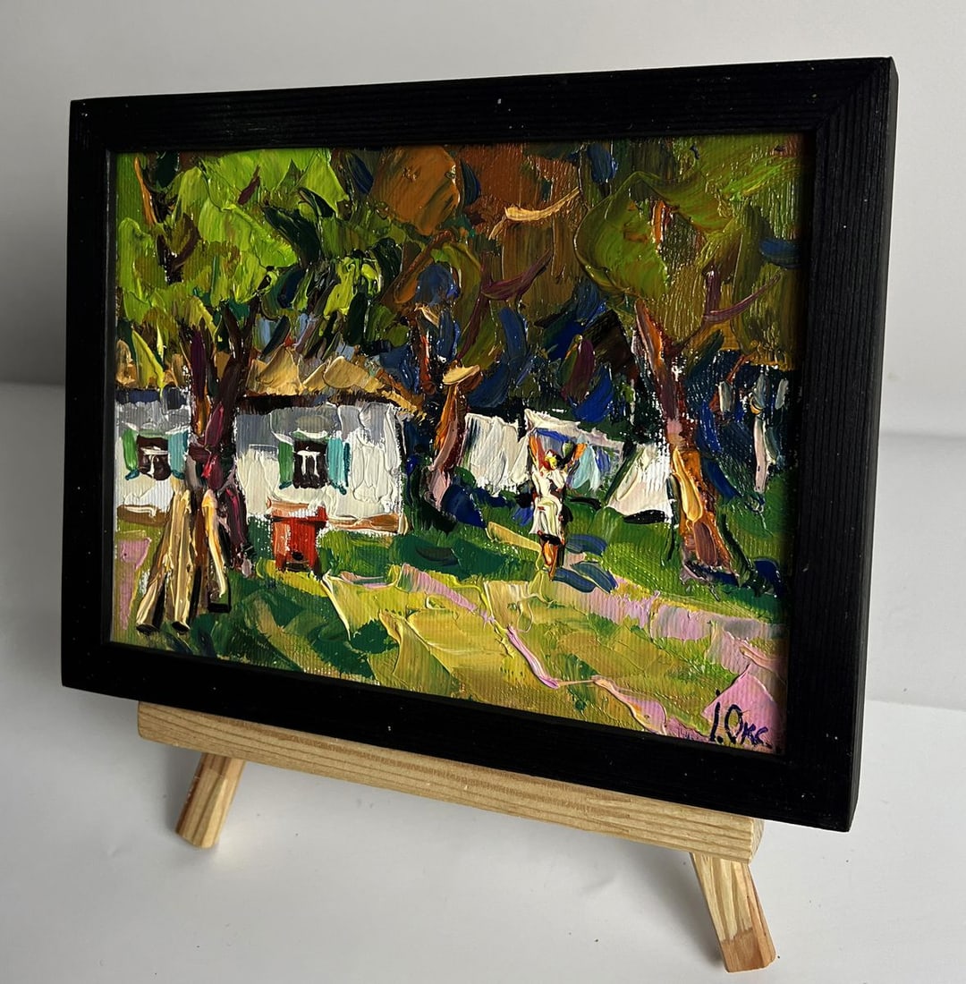 Oil painting Cleaning the village yard Oksana Ivanyuk - 2